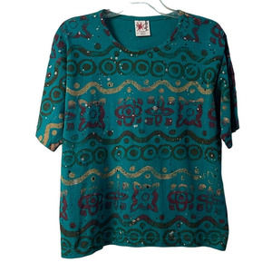 3 for $25-EZL Blue All Over Print Multicolor T-Shirt Women's Size OS
